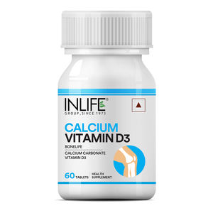 Complément alimentaire pour adultes certifié GMP Calcium 500 mg Vitamine D3 400 UI Hommes Femmes 60 comprimés Améliore la densité osseuse Sans gluten INLIFE - Product Image 1