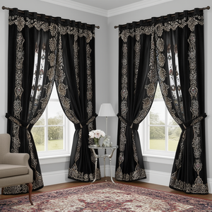 4x5 Feet Modern Polyester Window <b>Curtain</b> <b>Pleated</b> Embroidered Pattern Blackout Feature Pinch <b>Pleat</b> Valance <b>Hook</b> for Home Hotel - Product Image 3