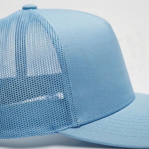 Light Blue Mesh Trucker Cap 6-Panel Adjustable <b>Flat</b> Brim Unisex Casual <b>Hat</b> Spring Summer Wear - Product Image 5