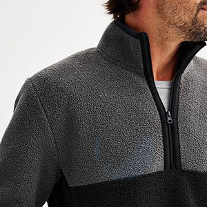 Oversized <b>Sherpa</b> Fleece Hooded Sweatshirt Men O Neck Long Sleeve Polyester Winter Streetwear Zipper Front Patchwork Windproof - Product Image 5