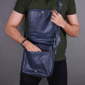 Bolso Cruzado Unisex de Cuero Genuino Coral Weavers, Color Sólido, Cierre de Cremallera, Estilo Clásico, Duradero, Portátil, para Negocios - Product Image 2