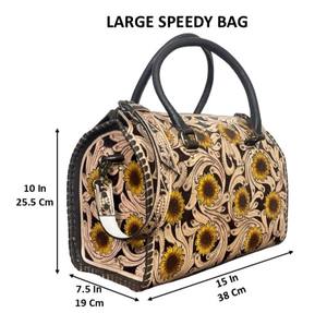 Sac de voyage de luxe en cuir de vachette fait main grande capacité, style tournesol, pour femme, sac à bandoulière de créateur personnalisé - Product Image 2