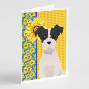 Tournesols d'été Taille A7 5x7 Cartes de vœux Pack 8 Black White Wirehair Jack Russell Terrier Conception fantaisiste Cartes de note vierges - Product Image 1