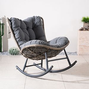 Fauteuil à bascule d'extérieur en métal Direct Wicke avec assise rembourrée épaisse grise, structure robuste, chaise à bascule de patio avec coussin, chaises de jardin - Product Image 3