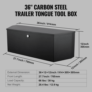 36-Inch Heavy Duty Steel Trailer Tongue <b>Tool</b> <b>Box</b> <b>with</b> Lock Keys 12x12 Utility Storage for Pickup Truck Beds and RV Trailers - Product Image 2