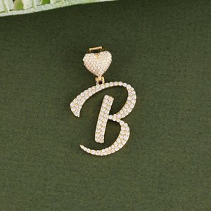 Colgante de Plata de Ley 925 con Letra B Personalizada, Chapado en Oro, con Diamantes de Imitación CZ, Estilo Hip Hop, Unisex, para Regalo - Product Image 4