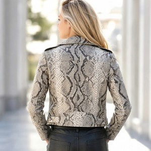 Women's Eco-Friendly Breathable Embossed Quilted <b>Vintage</b> Snake Skin Leather <b>Motorcycle</b> <b>Jacket</b> Solid Silk Lining | Winter - Product Image 6