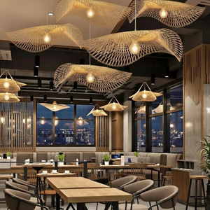 โคมไฟหวายทำมือสไตล์เรียบง่าย โคมไฟแขวนสำหรับตกแต่งบ้านสไตล์โบโฮ โคมไฟระย้าไม้ไผ่รักษ์โลกสำหรับร้านอาหาร - Product Image 3