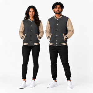Veste universitaire unisexe grise, couleur unie, fermeture boutonnée, style décontracté, coupe classique, vêtement d'extérieur en laine, pour l'automne, respirante - Product Image 1