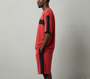 Custom Made Washed Vintage American Streetwear Men's Short Sleeve Shorts <b>Set</b> Distressed Custom Logo Casual Outdoor Travel <b>Set</b> - Product Image 2