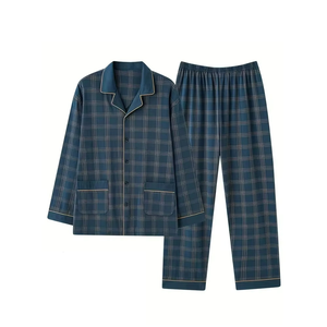 Ensemble de pyjama pour homme en deux pièces, confortable, nouveau, chemise à manches longues à carreaux, pantalon à carreaux, vêtements de nuit décontractés confortables - Product Image 4