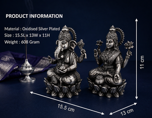 Idole de Laxmi Ganesh en laiton plaqué argent oxydé 999, faite à la main, décoration religieuse traditionnelle pour la maison, cadeau de mariage Puja, 15,5x13x11cm, 608g - Product Image 2