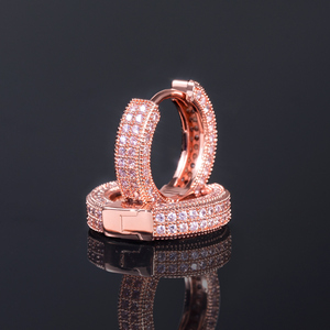 Natural <b>Diamond</b> Rose Gold Iced Out Hoop Earrings Round Brilliant Cut <b>Diamond</b> Pave Huggie Earrings Luxury Gold <b>Diamond</b> <b>Jewelry</b> fo - Product Image 6