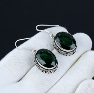 Wholesale Natural Green Emerald <b>Earrings</b> 925 Sterling <b>Silver</b> Handmade Green Emerald Drop <b>Dangle</b> <b>Earrings</b> - Product Image 1