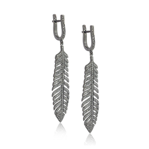 Pendientes de Plata 925 con Hojas Oxidadas y Diamantes Naturales, Joyería Fina al por Mayor, Pendientes Colgantes Hechos a Mano - Product Image 6