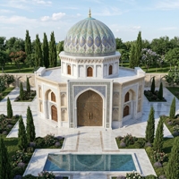Structure de pavillon de mosquée ornementale personnalisée en pierre sculptée, design traditionnel, pour montage mural extérieur, modèle complet