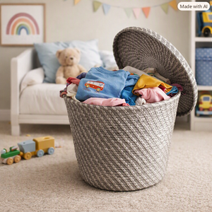 Big Capacity Sabai Grass Storage Woven Storage <b>Basket</b> with Lid Gray <b>Laundry</b> Bin for Kids Room Organizing Clothes and Toy - Product Image 1