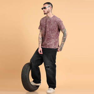 เสื้อยืดสตรีทแวร์ขายส่ง ผ้าฝ้าย 100% สไตล์สโตนวอช สำหรับผู้ชาย แบบวินเทจขาดๆ ทรงโอเวอร์ไซส์ ล้างสีแบบแอซิด - Product Image 1