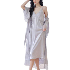 Conjunto de Pijama de Seda Satén Ultra Suave para Mujer, Estilo Clásico, Corte Holgado, Dos Piezas, Largo hasta la Rodilla - Product Image 3