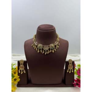 <b>Indian</b> Ethnic Hena Heritage Delicate Gold Plated Zircon Necklace & Earring <b>Set</b> - Product Image 2