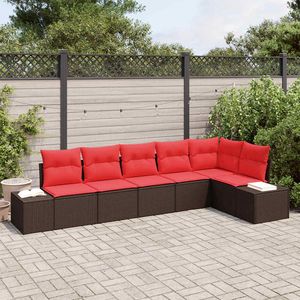 Poly Rattan Garden <b>Sofa</b> <b>Set</b> 6 Piece Brown With Cushions Outdoor Contemporary Furniture - Product Image 3