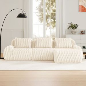 Divano componibile moderno a L in tessuto flanella, divano a 3 posti oversize con seduta profonda, senza struttura interna, per soggiorno - Product Image 3