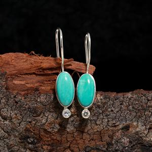 Boucles d'oreilles pendantes en turquoise d'Arizona, argent sterling 925, faites à la main, style bohème vintage, ovales, pour femmes, cadeau pour femmes - Product Image 4