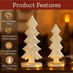 Ensemble de 2 sapins de Noël en bois faits à la main, blancs et dorés, figurines de table de Noël, décoration de maison chic et rustique, vente en gros - Product Image 2