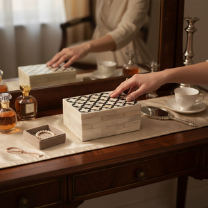 Decorative Handmade Bone Inlay Storage Box Geometric Pattern Luxury Jewelry Organizer <b>Keepsake</b> Gift Box Home Decor Craft Use - Product Image 4