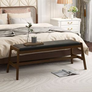 Panca da pranzo in legno massello da 50 pollici con sedile imbottito in ecopelle per la sala da pranzo - Product Image 2