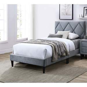 Lit double avec tête de lit réglable, 1 pièce, cadre de lit rembourré en velours gris, meubles de chambre à coucher pour jeunes - Product Image 2