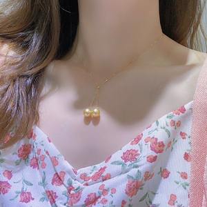 Collier en or 18 carats réglable en forme de Y avec perle d'eau douce Akoya de 3-4 mm et perle d'or champagne de 10-11 mm - Product Image 4