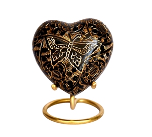 Elegante Urna Conmemorativa con Grabado de Mariposa Dorada y Base Metálica - Urna Conmemorativa Negra en Forma de Corazón para Cenizas Humanas - Product Image 2