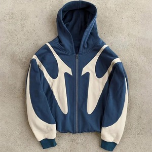 Sudadera con capucha retro con estampado de letras y diseño de diablo para hombre, sudadera informal con cremallera para parejas, ropa de moda para hombre - Product Image 3