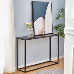 Consolle d'ingresso in MDF color oro, tavolo da divano in finto marmo per soggiorno e ingresso, elegante mobile per l'ingresso - Product Image 1