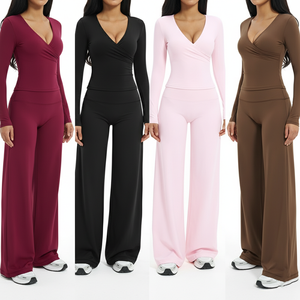 ชุดเซ็ต 2 ชิ้นสำหรับผู้หญิง ฤดูใบไม้ผลิ/ฤดูร้อน แบบลำลอง คอทรงโอ แขนสั้น กางเกงขายาว ผ้าถัก โพลีเอสเตอร์/คอตตอน ระบายอากาศได้ดี แห้งเร็ว - Product Image 2