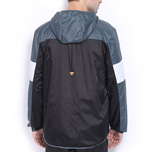 <b>Mens</b> <b>Black</b> and Gray Color Block Hooded <b>Windbreaker</b> Jacket Full Zip Lightweight Outdoor Casual Sportswear with White Sleeve - Product Image 2