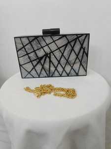 <b>Pink</b> Resin Clutch Bag Square Shape Fashion Style Mixed Colors Pattern With Gold Chain from RR Enterprises - Product Image 5