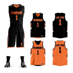 Conjunto de Uniforme de Baloncesto Personalizado Negro y Naranja, Cuello en V, Sin Mangas, Poliéster que Absorbe la Humedad, Unisex para Adultos, Todas las Temporadas - Product Image 1