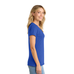 T-shirt sportif tricoté à col en V et manches courtes pour femme, couleur unie, coupe classique, bleu, couleur personnalisable, avec logo, 100 % coton, le plus vendu - Product Image 3