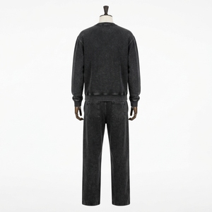 Men Mineral Wash Black Crewneck Sweatshirt Sweatpants <b>Set</b> Casual Streetwear <b>Matching</b> Clothes Oversized <b>Jogger</b> <b>Set</b> - Product Image 4