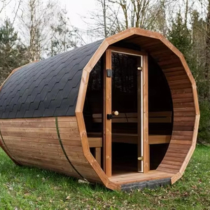 Sauna nordique en bois naturel avec façade multi-facettes, résistant aux intempéries, avec bancs intégrés et porte en verre - Product Image 1