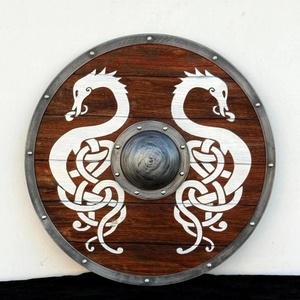 Plaque murale en bois d'acajou Pasha Enterprises, motif nœud de serpent double, avec disque central argenté et bordure métallique rivetée, artisanale - Product Image 1