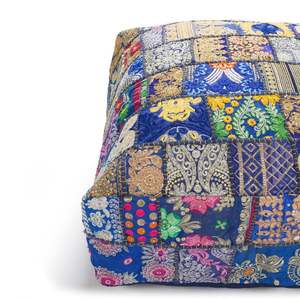 Housse de coussin carrée bohème en patchwork, faite à la main en coton et lin, décoration d'intérieur - Product Image 4