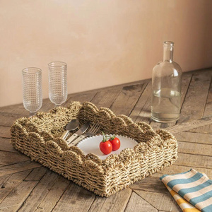 Ensemble de 2 plateaux de service festonnés en jonc de mer, fabriqués au Vietnam, prix de gros - Product Image 1