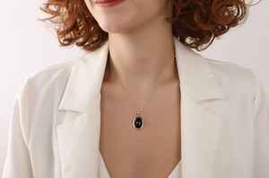 Collar con Colgante Ovalado de Ónix Negro para Niños, Plata de Ley 925, Chapado en Oro de 14K, Gema Natural, Amuleto de Protección, Regalo de Joyería - Product Image 2