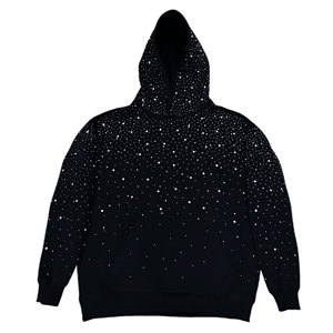 Sudadera con capucha unisex de algodón 100% personalizada con cremallera media, adornada con cuentas de diamante, cuello redondo, manga larga, a la moda para otoño - Product Image 1