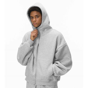 เสื้อฮู้ดดี้ทรงบ็อกซี่แบบสั่งทำพิเศษ OEM พร้อมลายปัก เสื้อฮู้ดดี้ทรงบ็อกซี่แบบครอปสำหรับผู้ชาย ซิปคุณภาพสูง คอสูง ซิป 100% ผ้าฝ้ายหวีอย่างดี เสื้อฮู้ดดี้สำหรับทุกเพศ - Product Image 2