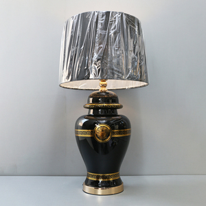 Traditional Ceramic Table Lamp <b>Black</b> Gold Medusa Design Drum <b>Shade</b> Gray Metal <b>Shade</b> Bedroom Decorative <b>Lighting</b> E27 LED 2700K - Product Image 6