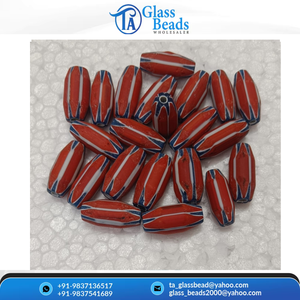 Cuentas de Vidrio con Rayas Rojas, Azules y Blancas, Cuentas Sueltas de Forma Ovalada Larga para Hacer Joyas, Pulseras y Collares - Product Image 6